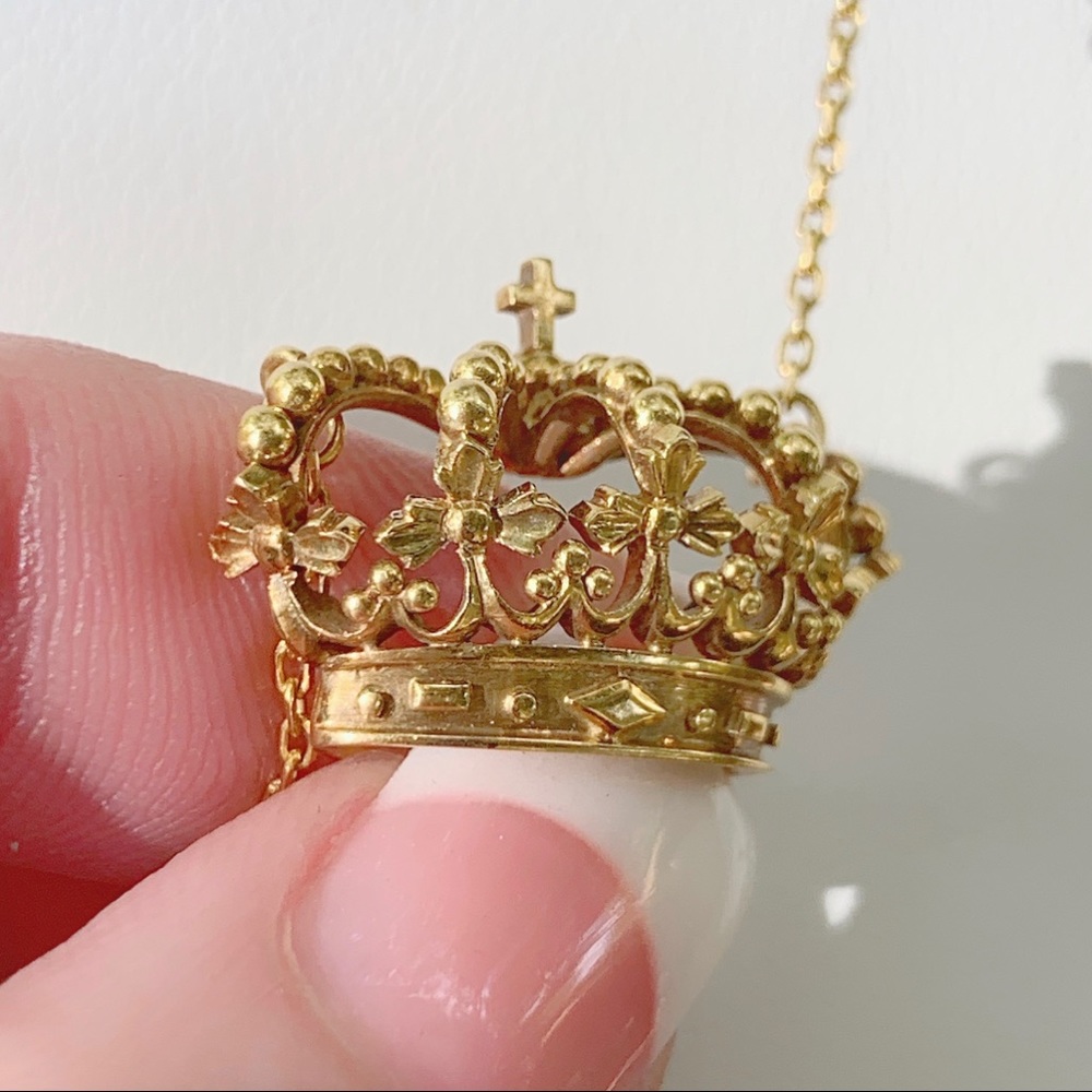 đĽ 18K Diamond Cut Princess Crown Necklace HEAVY - Picture 3 of 8